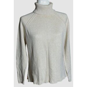 Jeanne Pierre Sweater Vtg Ecru Cotton Turtleneck Preppy Classic Cozy Womens M